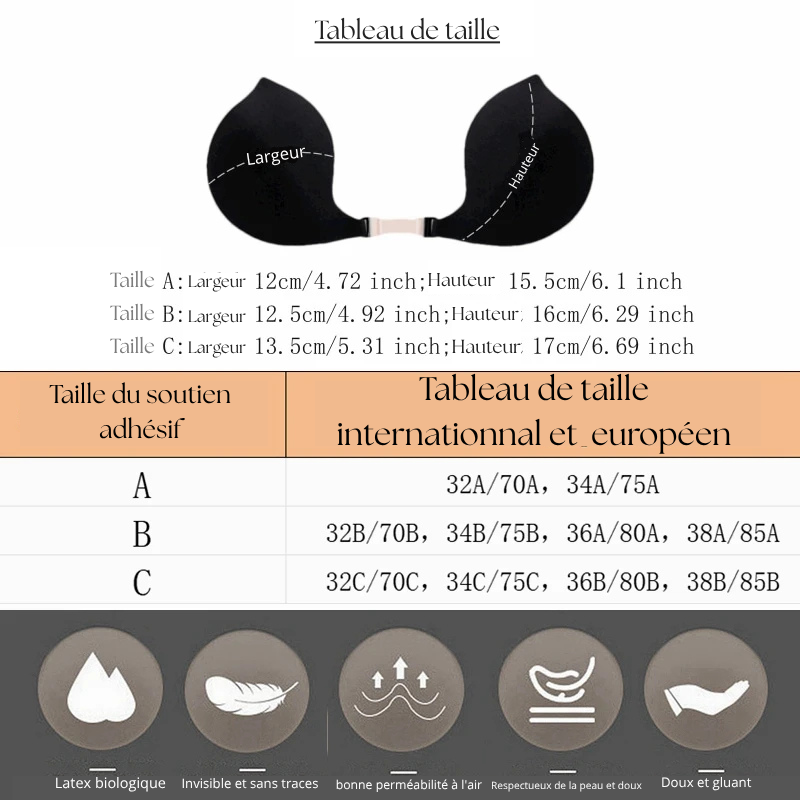 Soutien gorge adhésif sans bretelle taille