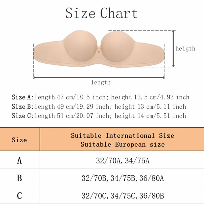 Women Adhesive Bras Invisible Breast Sexy Silicone Strapless Backless Sticky Push Up Wedding Underwear Femme