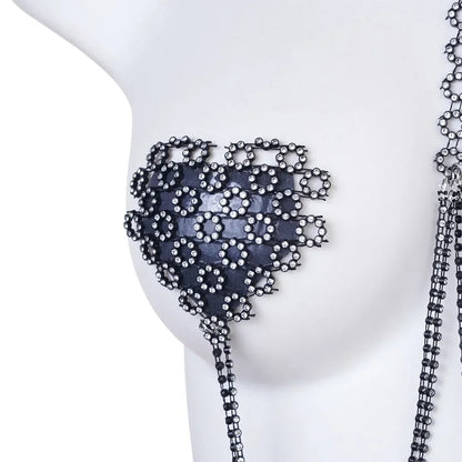 Sexy Rhinestone Decorative Nipple Pasties Choker Collar Body Chain Silicone Self-Adhesive Reusable Women's Nipple Cover Stickers