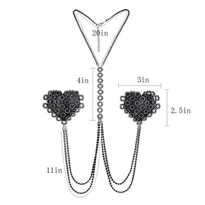 Sexy Rhinestone Decorative Nipple Pasties Choker Collar Body Chain Silicone Self-Adhesive Reusable Women's Nipple Cover Stickers